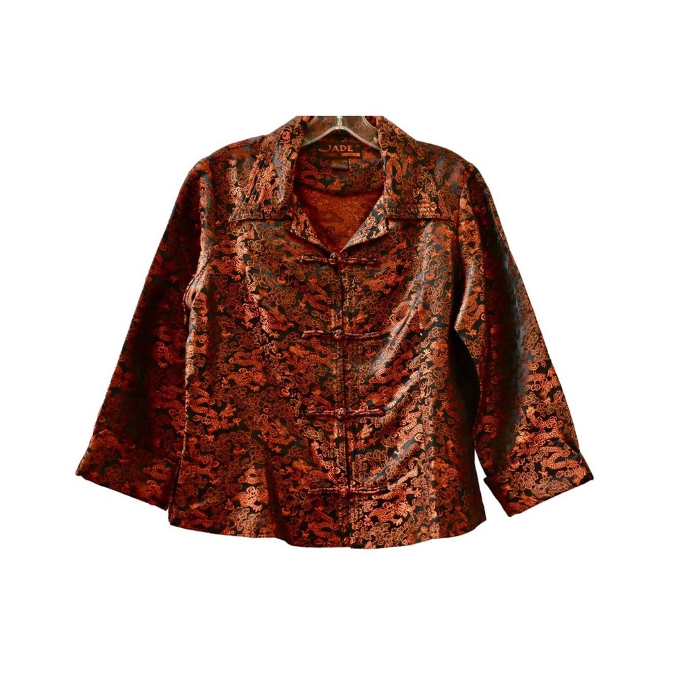 Women's Jade East West Red and Black Satin Asian Jacket M